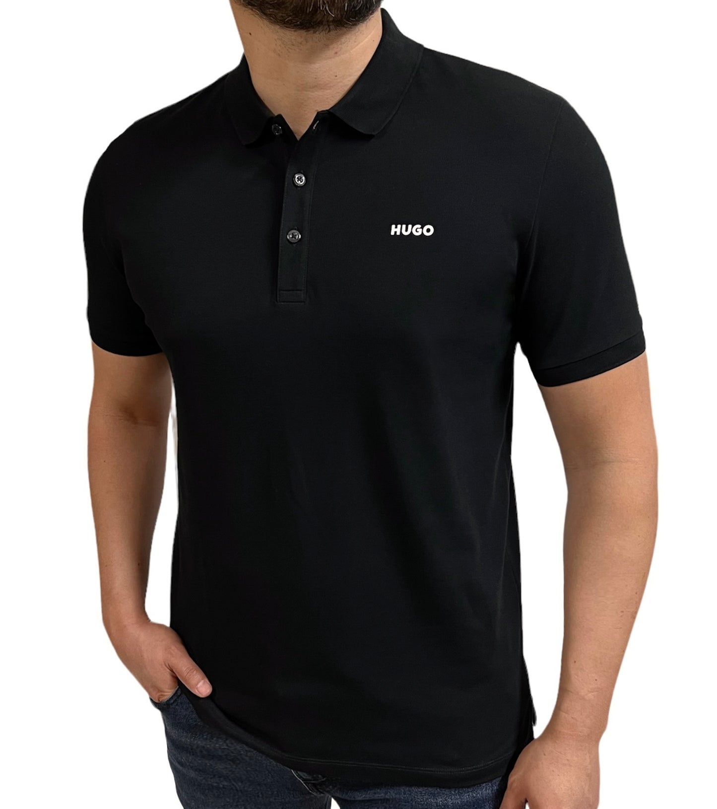 Polo HUGO Negra Tela Mercerizada