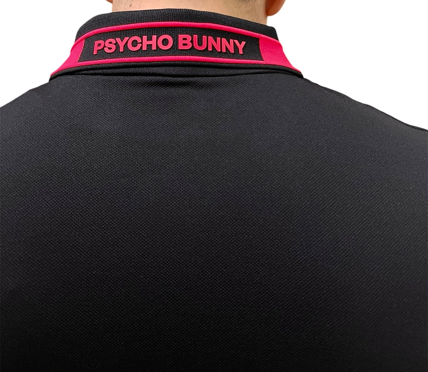 Polo Psycho Bunny Negra Cuello Bordado Rosa