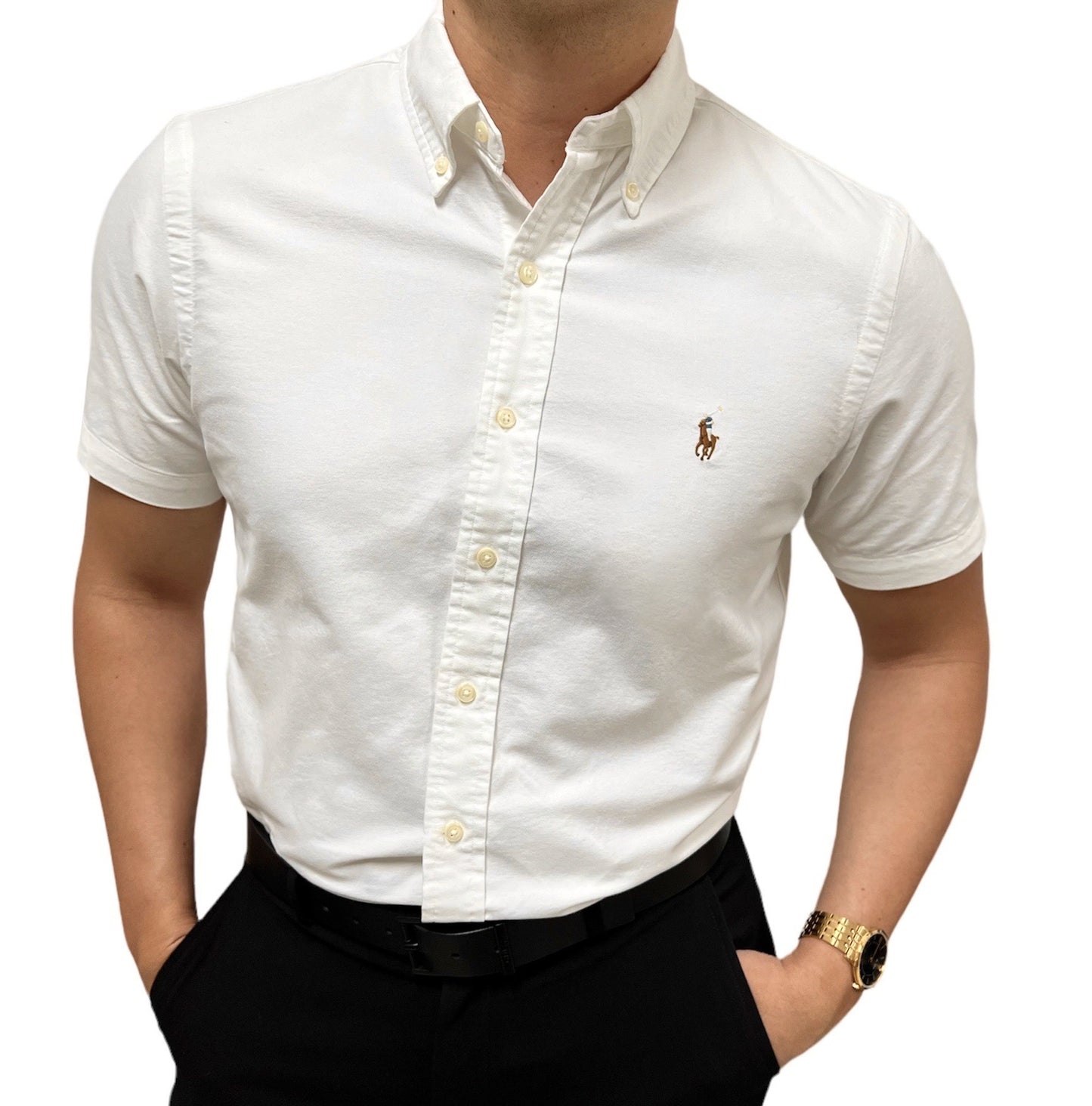 Camisa Ralph Lauren Manga Corta Logo Bordado Café