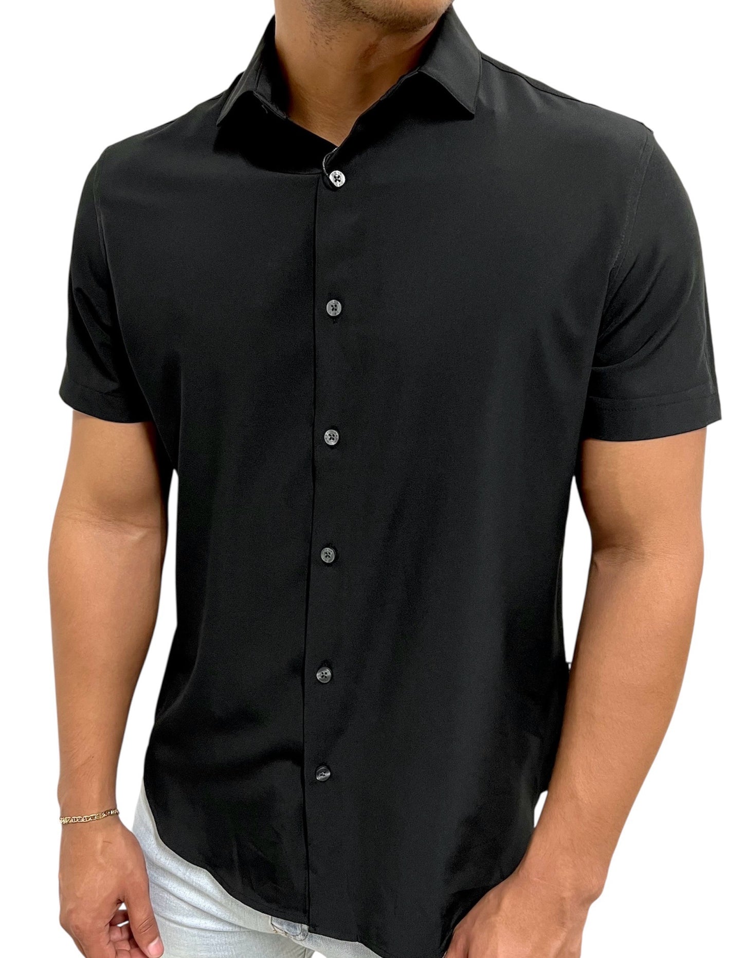 Camisa Jachs NY Manga Corta Negra Lisa Ultralight
