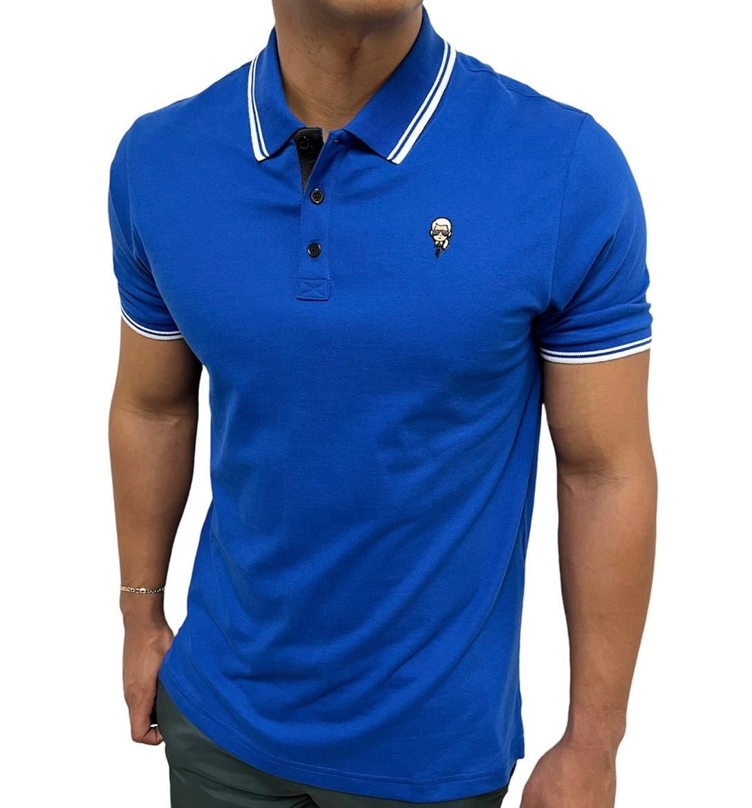 Polo Karl Lagerfeld Azul Cuello Bordado