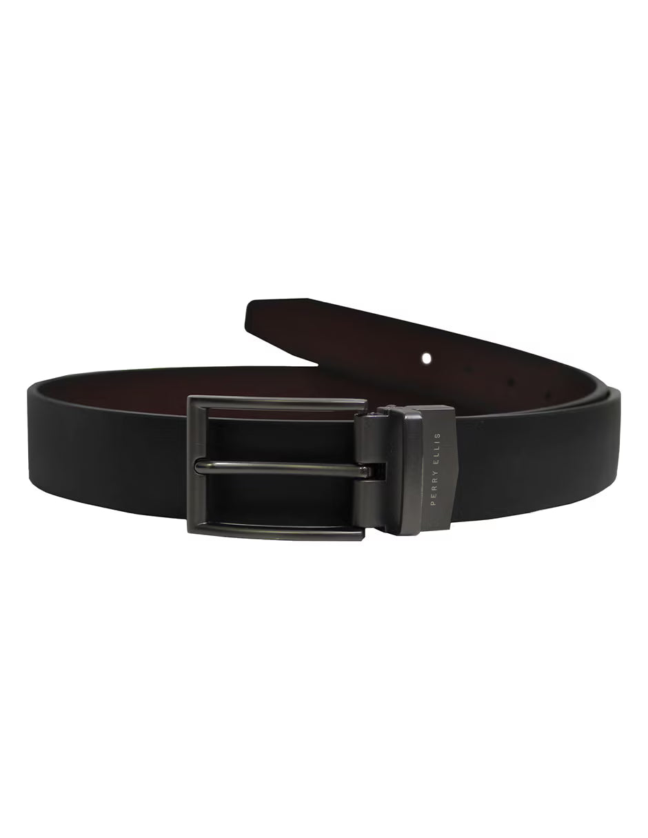 Cinto Perry Ellis Negro Hebilla Negra