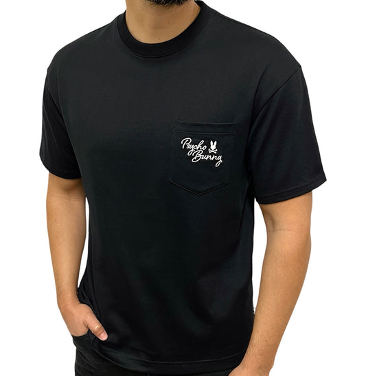 Camiseta Psicho Bunny Oversized Negra con bolsa en pecho