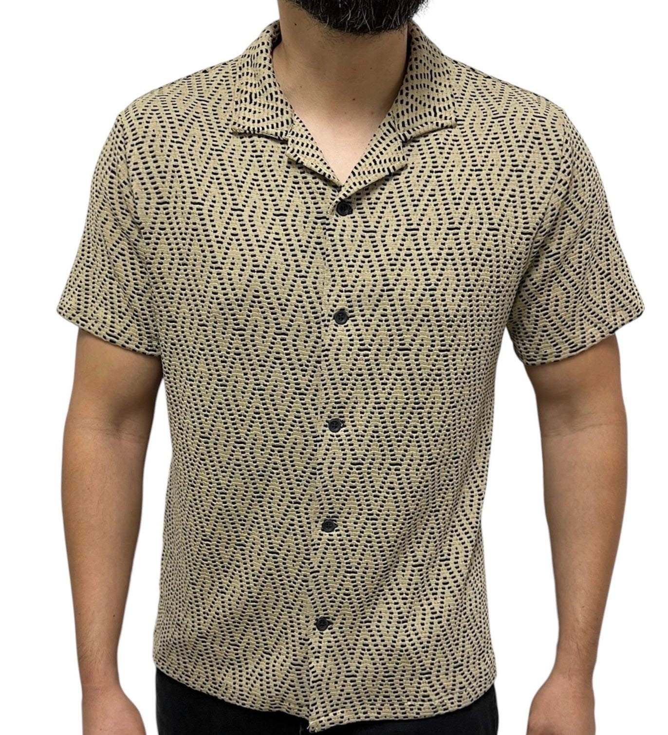 Camisa Tahari Manga Corta Dorada Puntos Negros