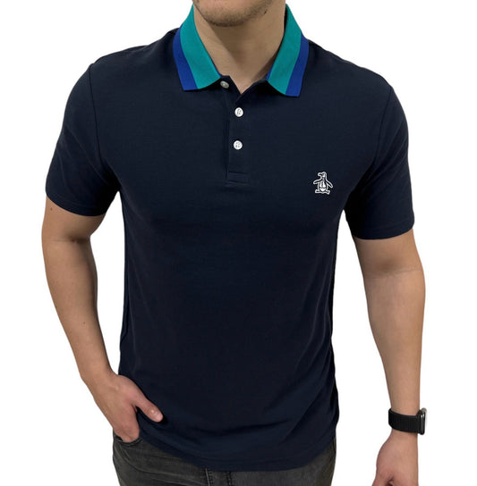Polo Penguin Azul Cuello Bordado