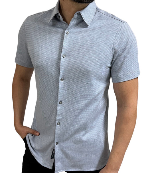 Camisa Manga Corta Perry Ellis Algodón Azul Rosado