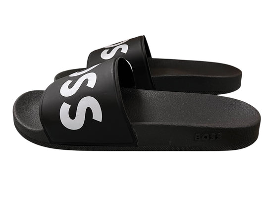 Sandalia BOSS Negra Logo Blanco